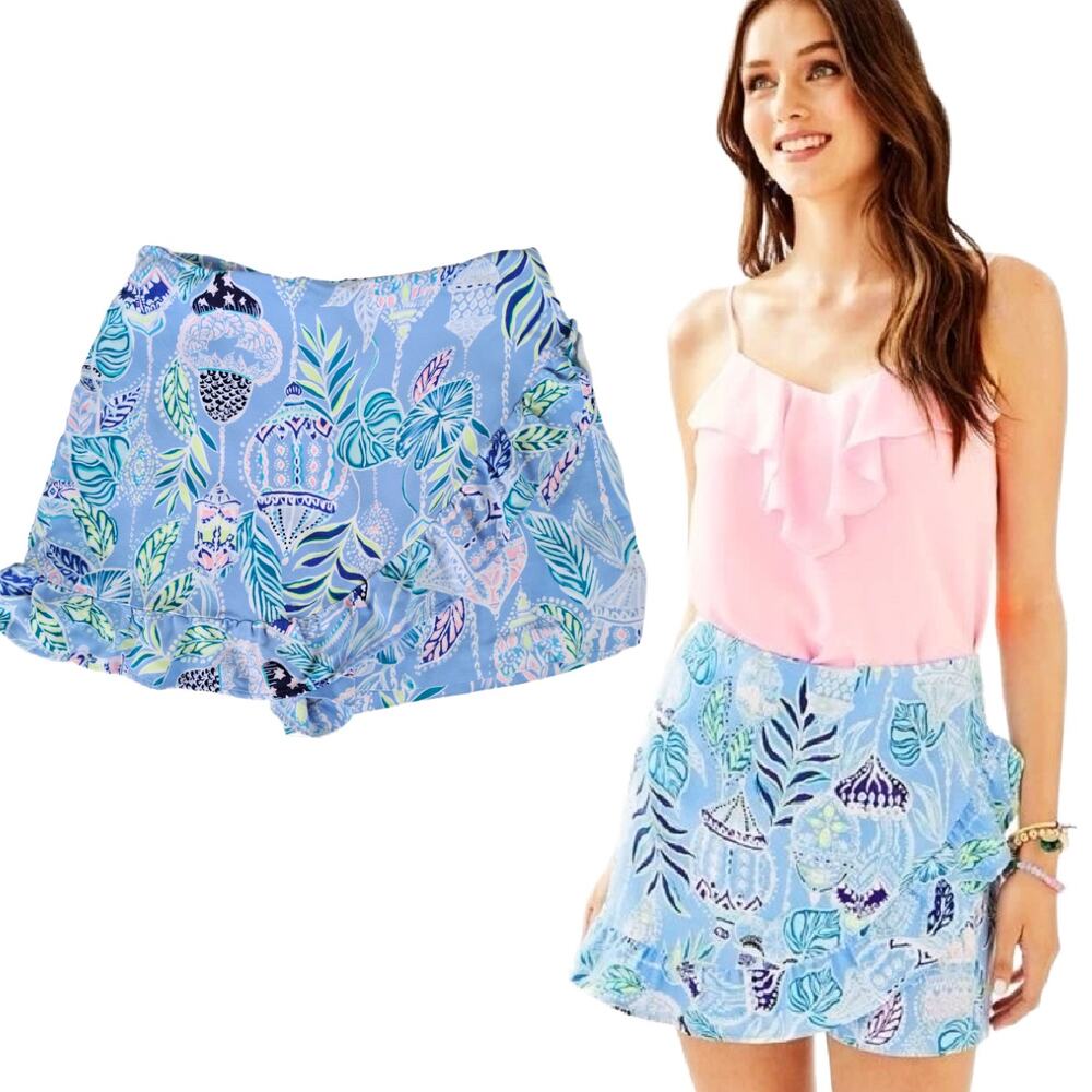Lilly Pulitzer Faye Mini Ruffle  Skort Lapis Lanterns Blue Peri Size 6 Shorts